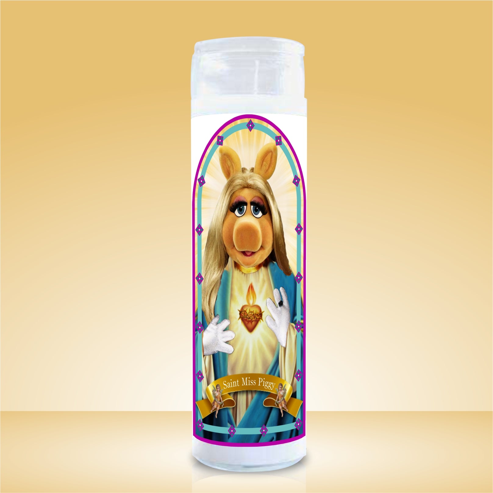 Novelty Celebrity Scented Prayer Candle Gift. Miss Piggy